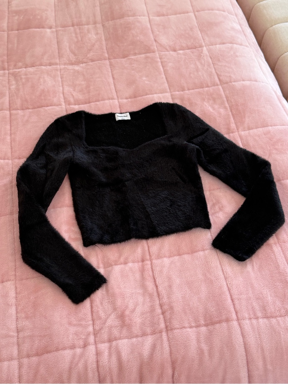 Sunday Best Black Fuzzy Cropped Crewneck Sweater